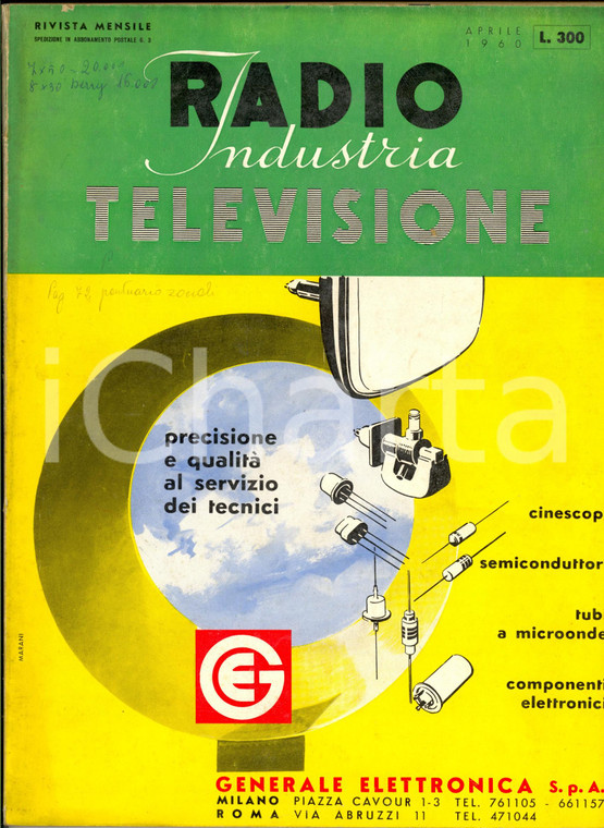 Aprile 1960 RADIO INDUSTRIA TELEVISIONE Rivista  ILLUSTRATA Modelli Fiera MILANO