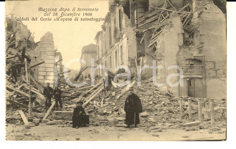 1908 MESSINA TERREMOTO Soldati del Genio nel salvataggio *Cartolina FP NV