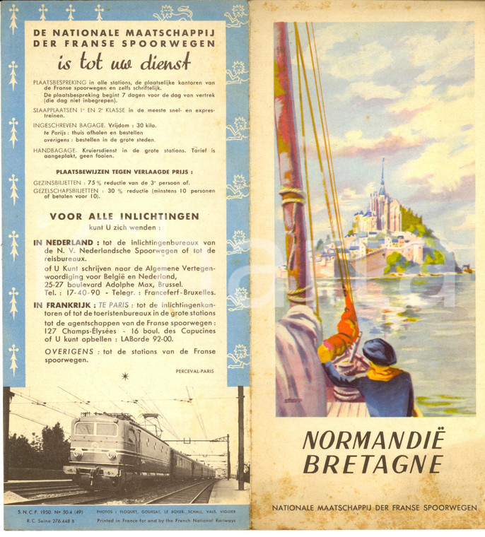 1950 FRANCE NORMANDIE / BRETAGNE Pieghevole ILLUSTRATO con mappa *VINTAGE