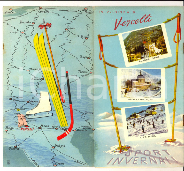 1950 ca Provincia di VERCELLI - Sport invernali *Pieghevole ILLUSTRATO TURISMO