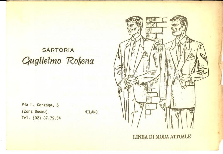 1986 MILANO Sartoria Guglielmo ROFENA *Cartolina pubblicitaria 16x10 cm