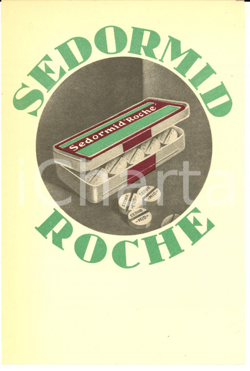 1940 ca FARMACEUTICA ROCHE Ipnotico SEDORMID *Volantino pubblicitario