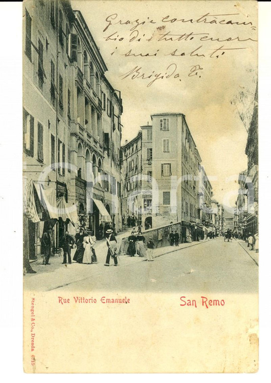 1900 ca SANREMO (IM) Via Vittorio Emanuele *Cartolina ANIMATA FP VG