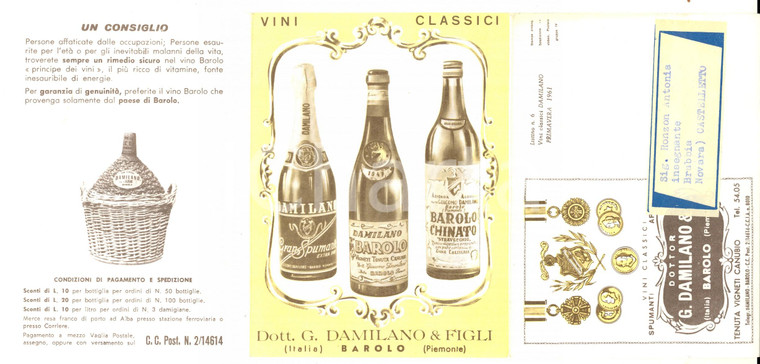 1961 BAROLO (CN) Vini classici DAMILANO - Listino ILLUSTRATO n° 6