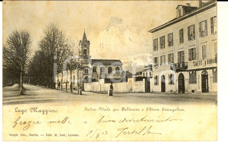 1903 VERBANIA INTRA Viale per PALLANZA e chiesa evangelica *Cartolina postale FP