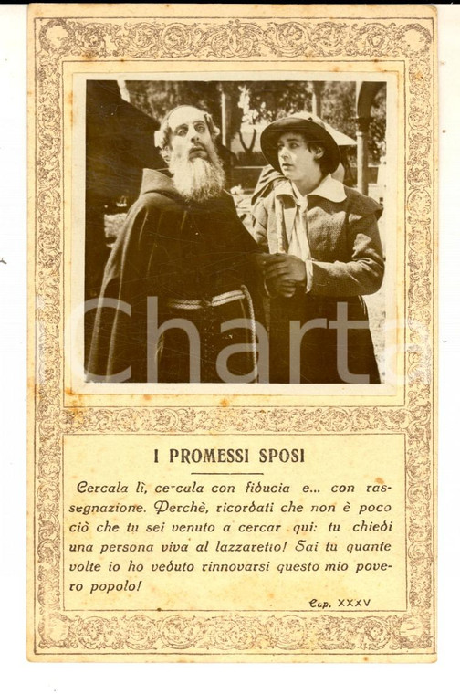 1913 I PROMESSI SPOSI Renzo e fra Cristoforo nel lazzaretto *FOTO su cartolina