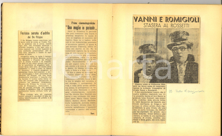 1939 TRIESTE Rassegna stampa lirica e cinema VERDI - ROSSETTI 26 pp. CURIOSO