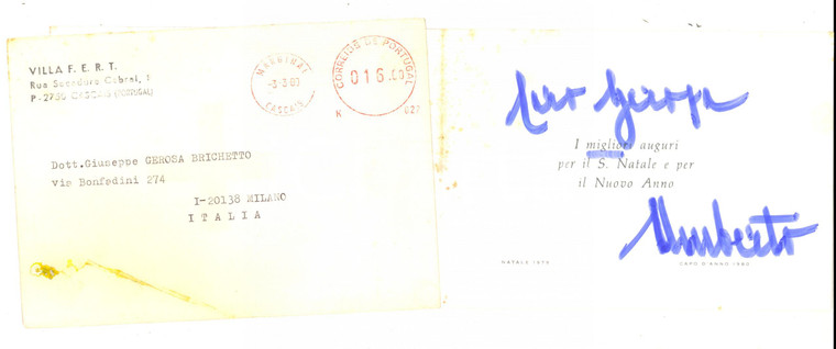 1980 CASCAIS (P) Auguri re UMBERTO II in esilio a Giuseppe GEROSA *Autografo