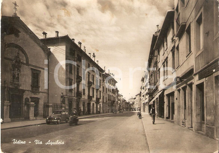 1955 UDINE Moto Servizio B in Via Aquileia *Cartolina DANNEGGIATA FG VG