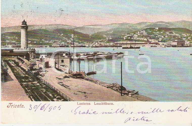 1905 TRIESTE Panorama del porto con la Lanterna *Cartolina FP VG