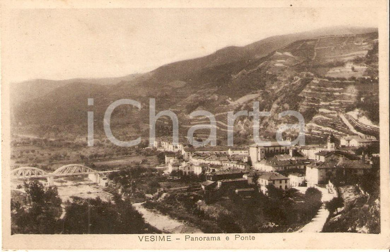 1908 VESIME (AT) Panorama con ponte *Cartolina FP VG