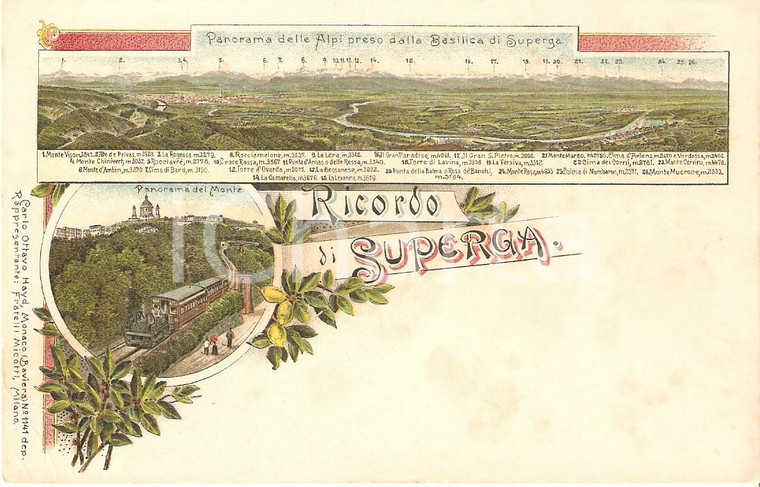 1900 ca TORINO Treno diretto alla Basilica di SUPERGA Cartolina ILLUSTRATA FP NV