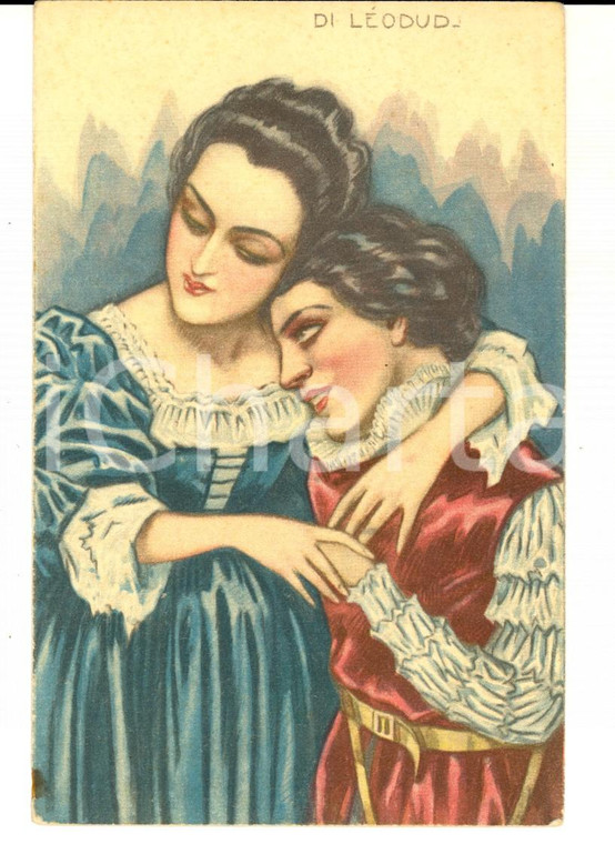 1920 ca Coppia di giovani donne *Cartolina illustrata LEODUD DANNEGGIATA
