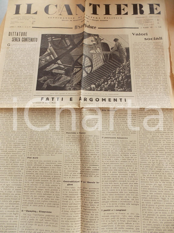 1934 IL CANTIERE Il fascismo è una rivoluzione *Giornale politico Anno I n°1
