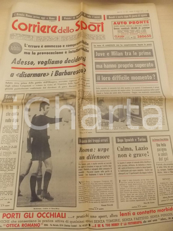 1973 CORRIERE DELLO SPORT CALCIO Disarmare l'arbitro Enzo BARBARESCO *Giornale