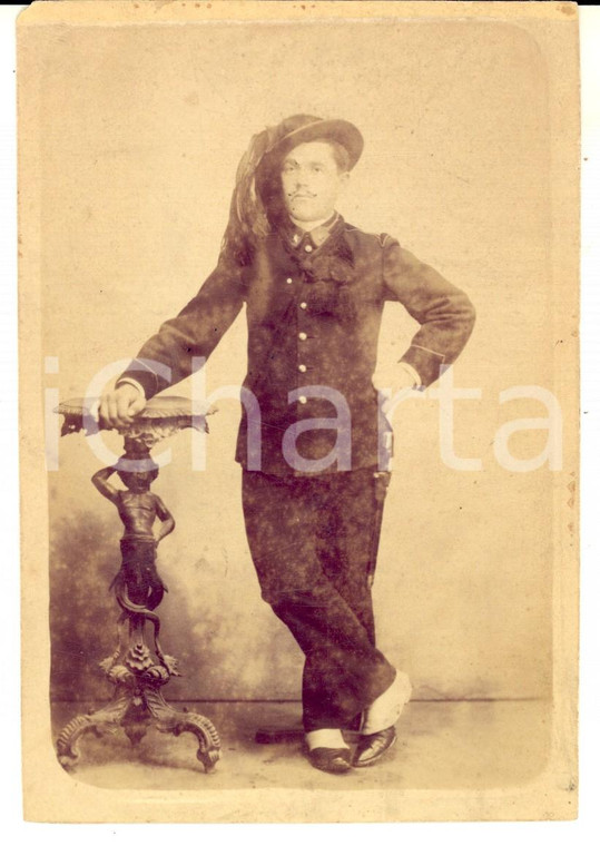1880 ca REGIO ESERCITO Ritratto di bersagliere con tavolino *Foto 10x14 cm