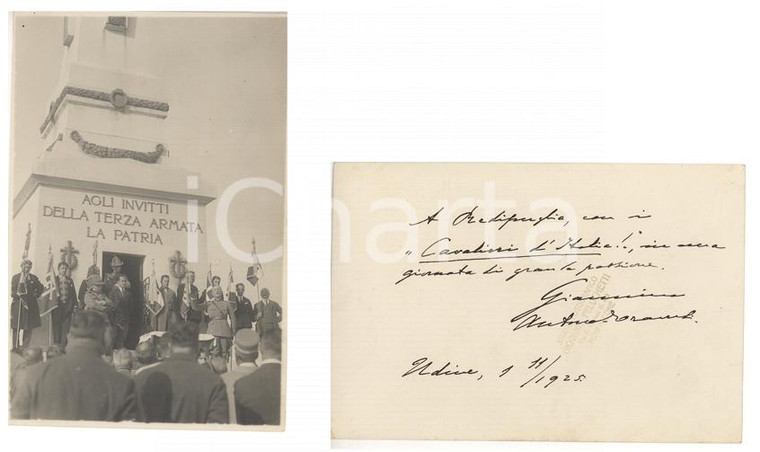 1925 REDIPUGLIA Giannino ANTONA TRAVERSI tra i cavalieri d'Italia Foto AUTOGRAFO