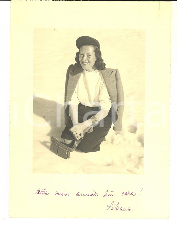 1950 ca TRENTINO Giovane donna in tailleur nella neve *Foto ARTISTICA 18x24 cm