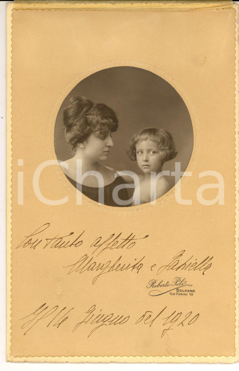 1920 BOLOGNA Ritratto di una madre con la figlia *Foto ROBERTO PELI con dedica