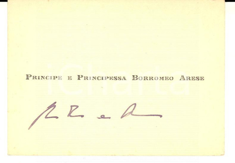 1910 ca MILANO (?) Biglietto da visita principi BORROMEO ARESE Nota autografa