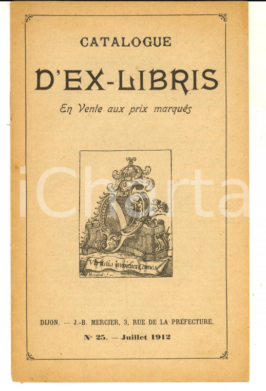 Juillet 1912 DIJON Jean Baptiste MERCIER Catalogue ex-libris n°25 pp.15