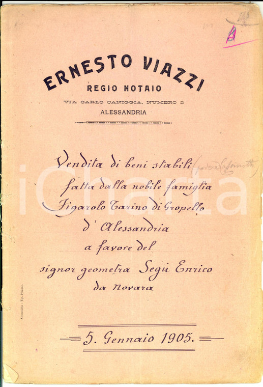 1905 LOMELLO Conti FIGAROLO TARINO DI GROPELLO vendono terreno a Enrico SEGU'