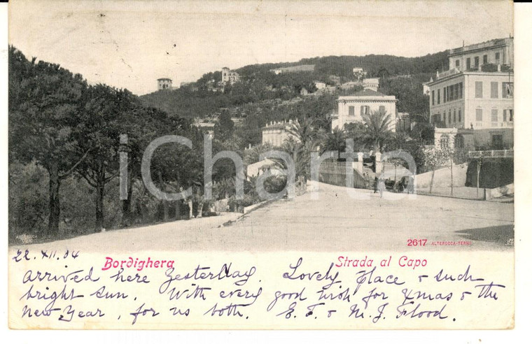 1904 BORDIGHERA Veduta della Strada al Capo *Cartolina ANIMATA FP VG