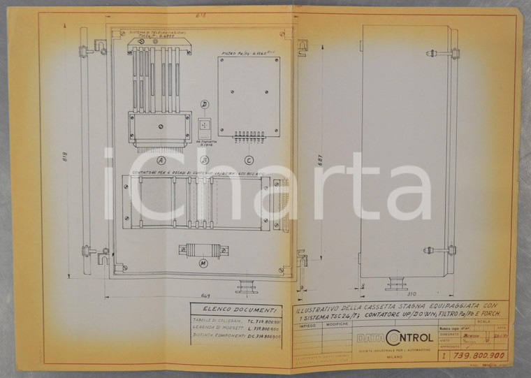 1977 MILANO DATA CONTROL Schema cassetta stagna sistema TSC24/T 40x30 cm