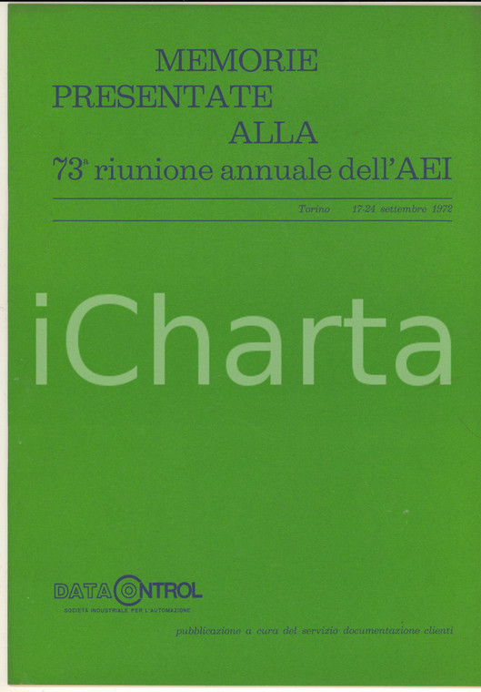 1972 TORINO DATA CONTROL A. BIANCHI - E. TORRICELLI Sistema di teleoperazioni