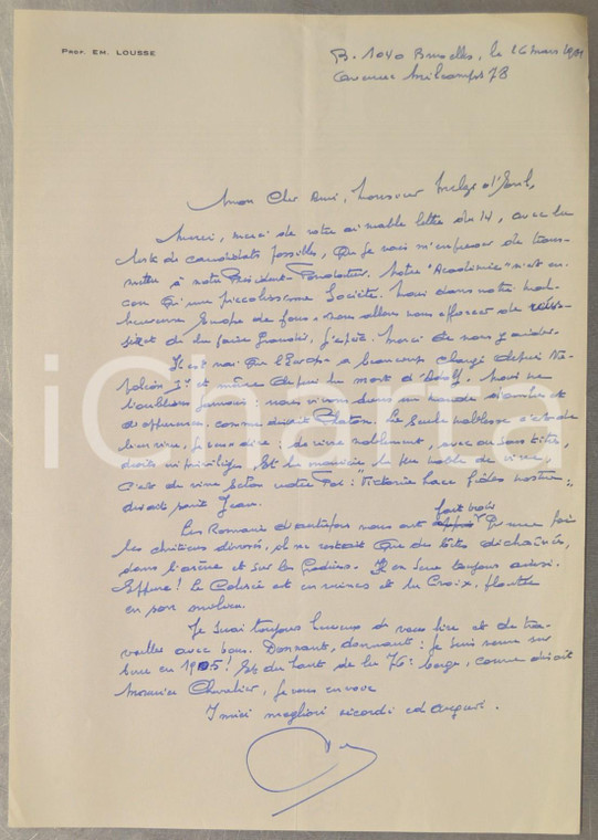 1981 BRUXELLES La seule noblesse est de bien vivre *Lettre prof. Emile LOUSSE