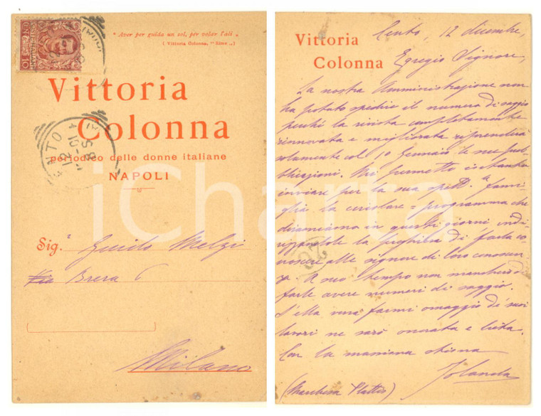 1901 CENTO Maria MAJOCCHI (JOLANDA) promette copie "Vittoria Colonna" *AUTOGRAFO