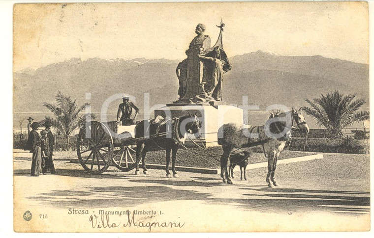1910 ca STRESA (VB) Monumento a Umberto I  *Cartolina ANIMATA calesse FP VG