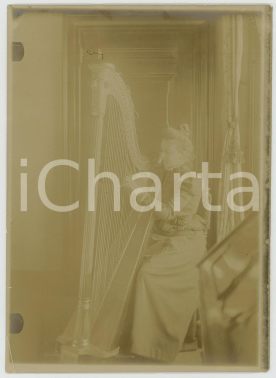 1898 AREA DI TORINO Ritratto di suonatrice d'arpa *Foto VINTAGE 13x18 cm