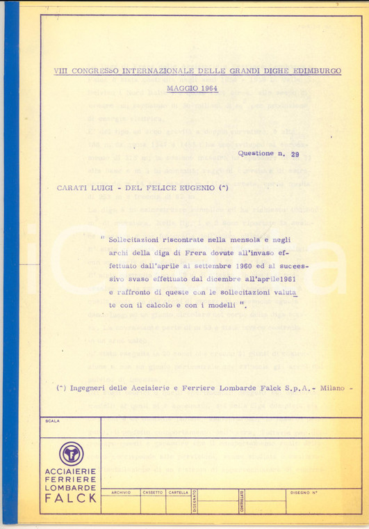 1964 EDIMBURGO VIII Congresso Grandi Dighe - Relazione ACCIAIERIE FALCK 30 pp.