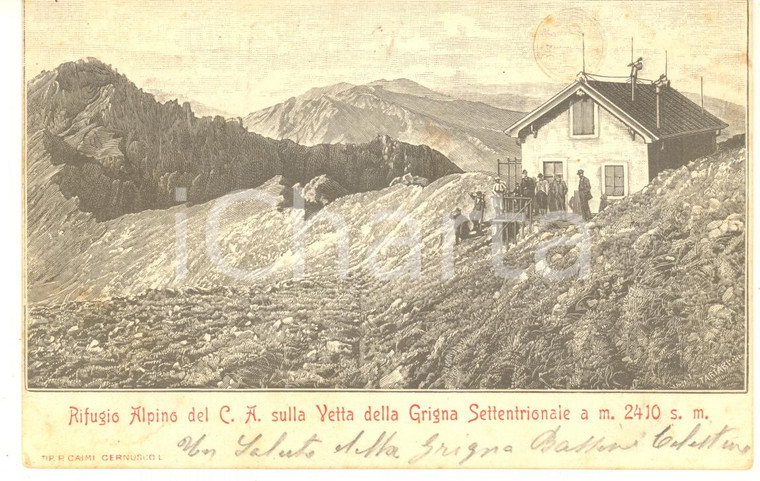 1903 GRIGNA SETTENTRIONALE Rifugio del CLUB ALPINO *Cartolina ILLUSTRATA FP VG