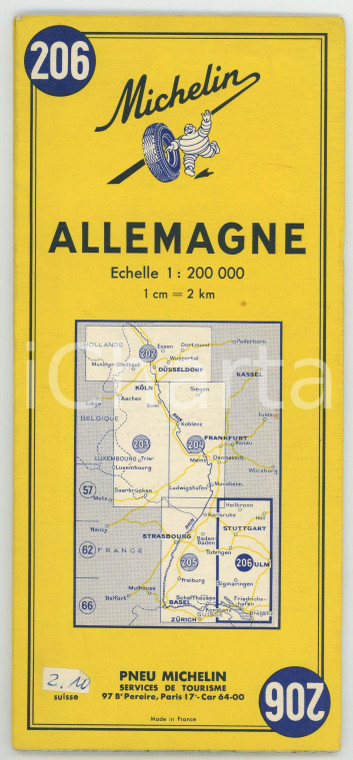 1958 MICHELIN Carta stradale GERMANIA  *Pubblicitaria français n° 206