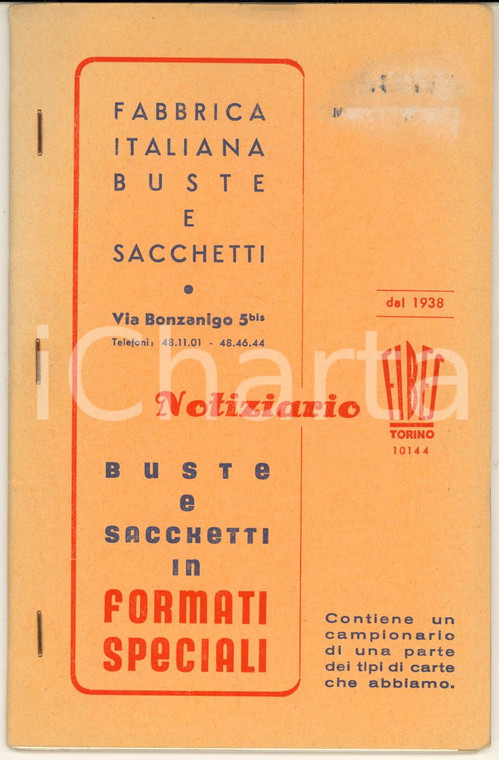 1955 ca TORINO FABBRICA ITALIANA BUSTE E SACCHETTI Catalogo con campioni