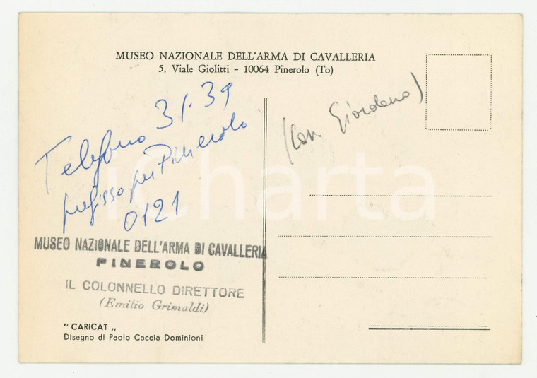 1964 PINEROLO Museo Arma di CAVALLERIA Cartolina ill. Paolo CACCIA DOMINIONI FG