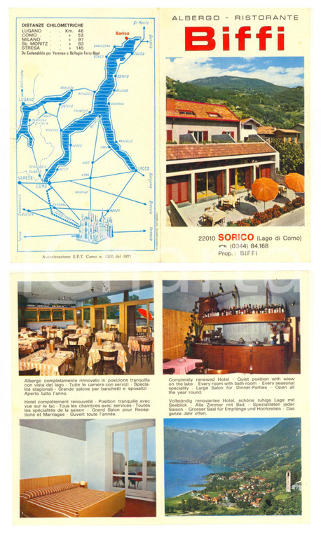 1977 SORICO Albergo ristorante BIFFI *Pieghevole ILLUSTRATO  VINTAGE