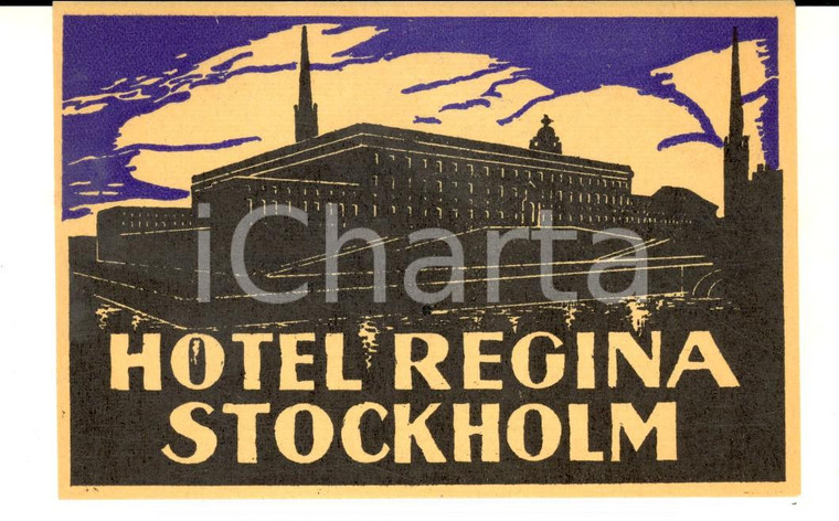 1940 ca STOCKHOLM Hotel REGINA Etichetta pubblicitaria VINTAGE 13x8 cm