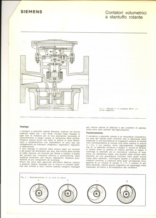 1974 SIEMENS ELETTRA Contatori volumetrici a stantuffo rotante *ILLUSTRATO