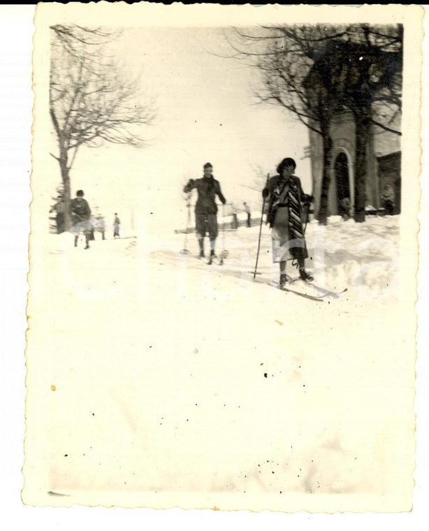 1933 SAN MAURIZIO DI BRUNATE (CO) Coppia di sciatori di fondo *Foto VINTAGE 8x12