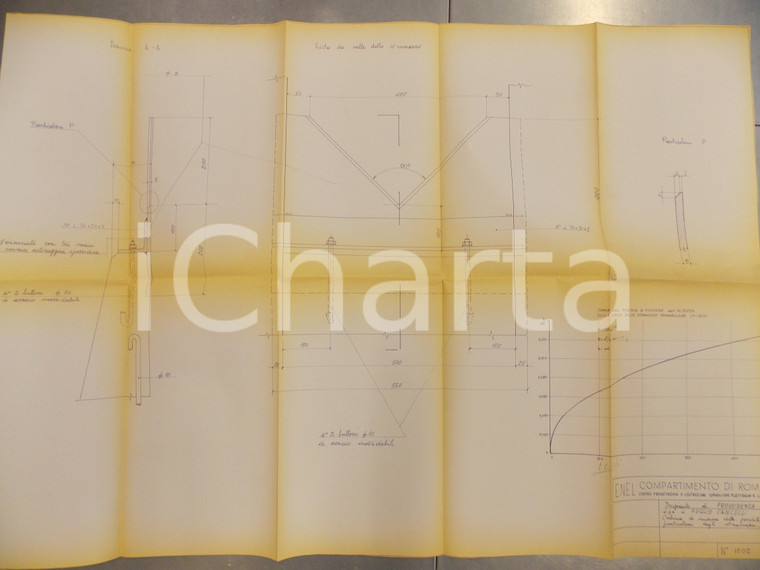 1970 ca ENEL ROMA Diga di POGGIO CANCELLI Schema cabina misura perdite 60x80