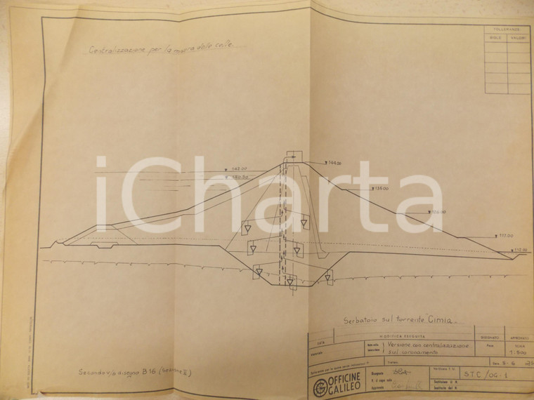 1975 OFFICINE GALILEO Serbatoio sul torrente CIMIA - Variante *Schema 42x55 cm