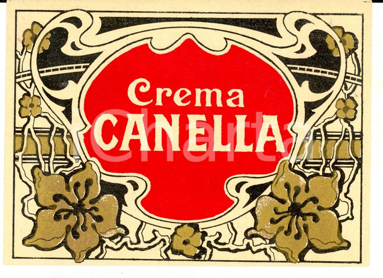 1920 ca CREMA CANELLA - Etichetta pubblicitaria liquore VINTAGE 13x10 cm