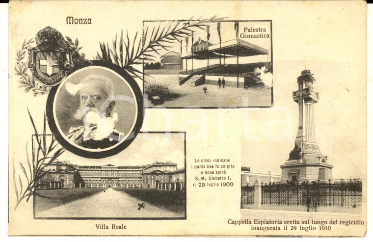 1917 MONZA Vedutine con Villa Reale - Regicidio *Cartolina postale FP VG