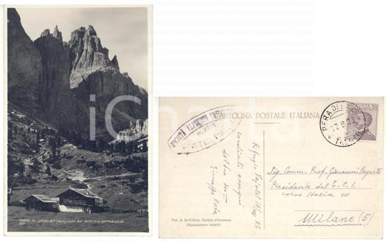 1926 TORRI DI VAJOLET dal RIFUGIO GARDECCIA *Cartolina Giuseppe VOTA Autografo