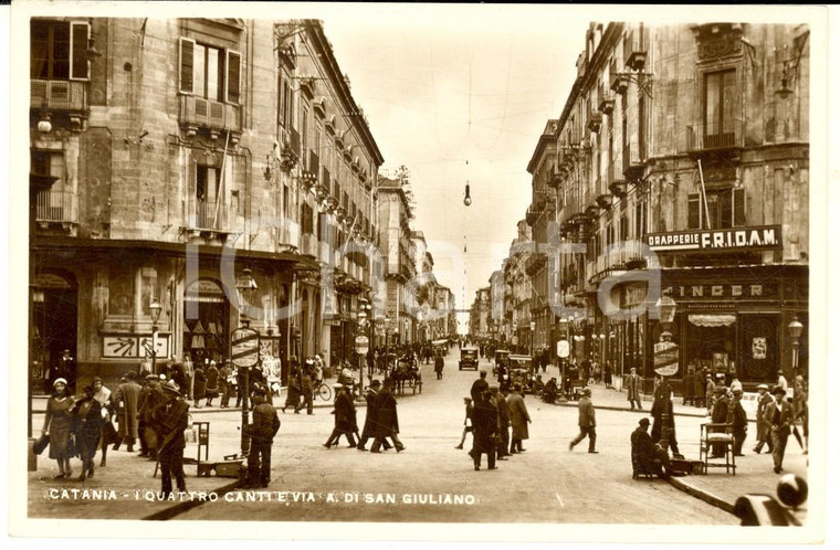 1938 CATANIA I Quattro Canti e via A. DI SAN GIULIANO *Cartolina ANIMATA FP VG