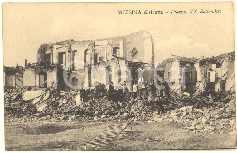 1908 MESSINA TERREMOTO Piazza XX Settembre distrutta *Cartolina ANIMATA FP