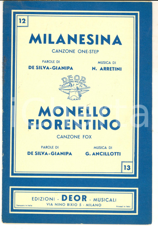 1939 DE SILVA-GIANIPA Milanesina - Monello fiorentino *Canzoni ed. DEOR MILANO